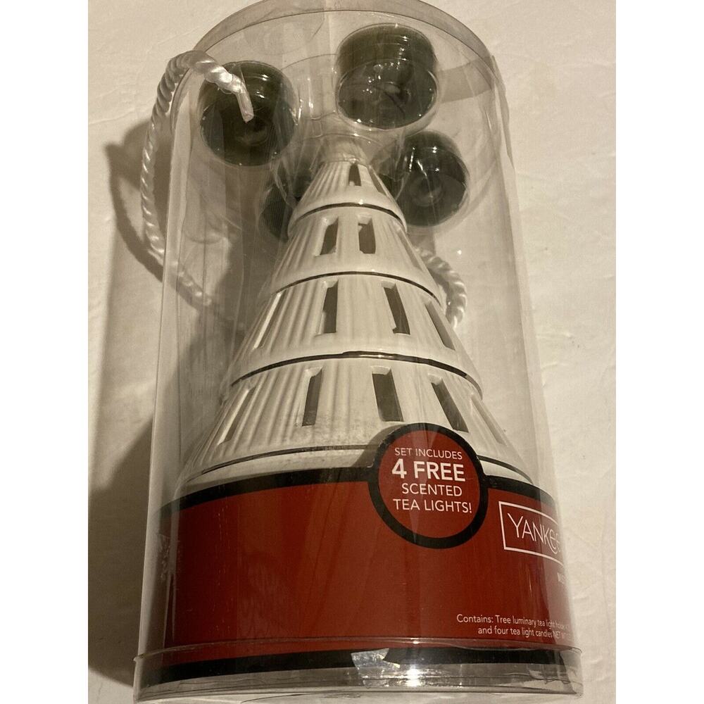 NEW Yankee Candle Mistletoe Large Candle Holder Christmas Tree White
